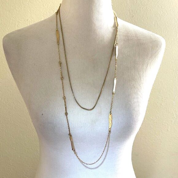 Vintage Gold Tone Necklace Layered Long Chain Double Box Link Signed - Picture 1 of 7
